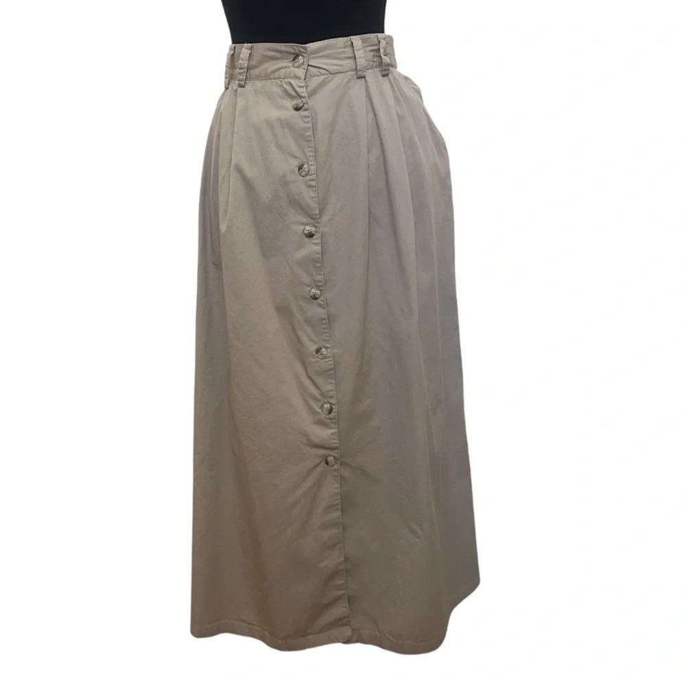 White Stag Vintage Khaki Cotton Button Front Maxi Skirt Size 14‎